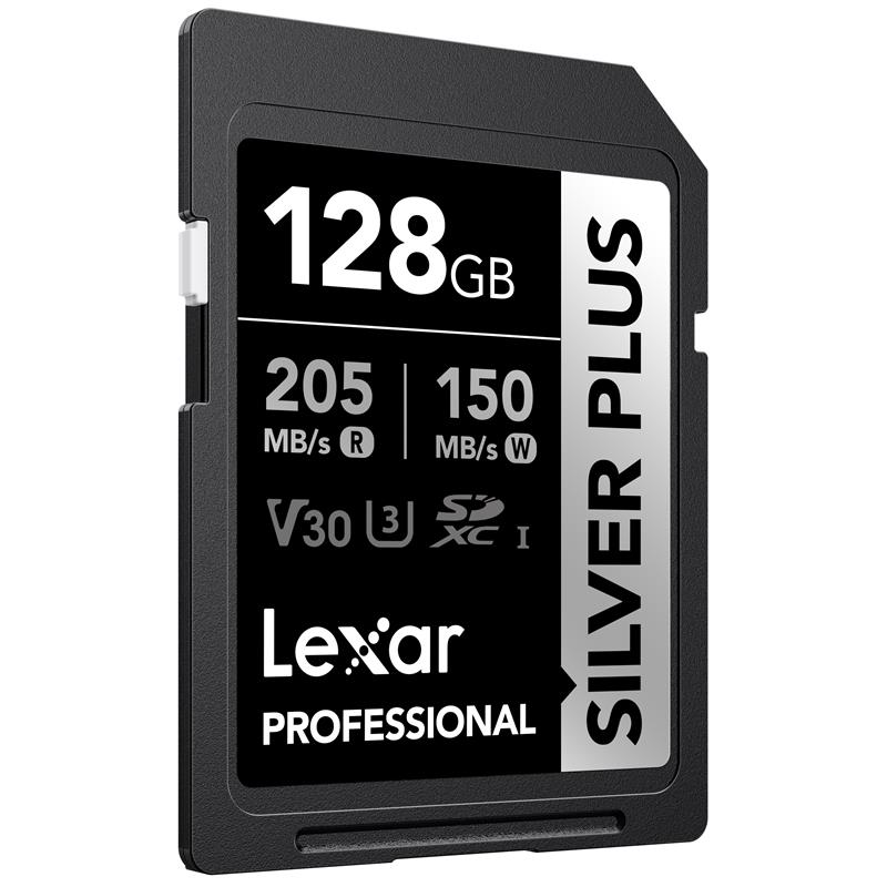 128GB LEXAR LSDSIPL128G-BNNNG PROFESSIONAL SILVER PLUS SDXC UHS-I CARDS UP TO 205MB/S READ 150MB/S W