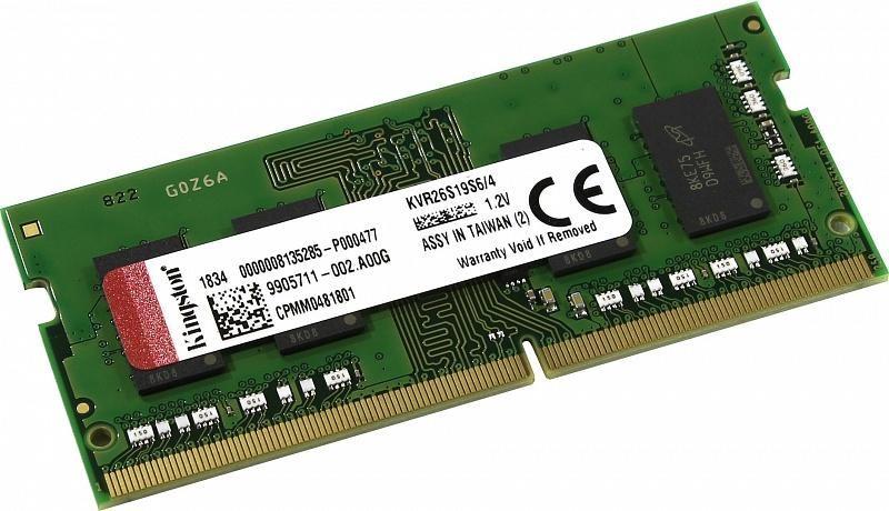 4 GB DDR4 2666MHZ KINGSTON CL19 SODIMM NB KVR26S19S6/4