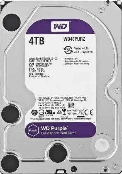 4 TB WD 3.5 PURPLE SATA3 5400RPM 64MB 7/24 GUVENLIK WD42PURZ (3 YIL RESMI DIST GARANTILI)