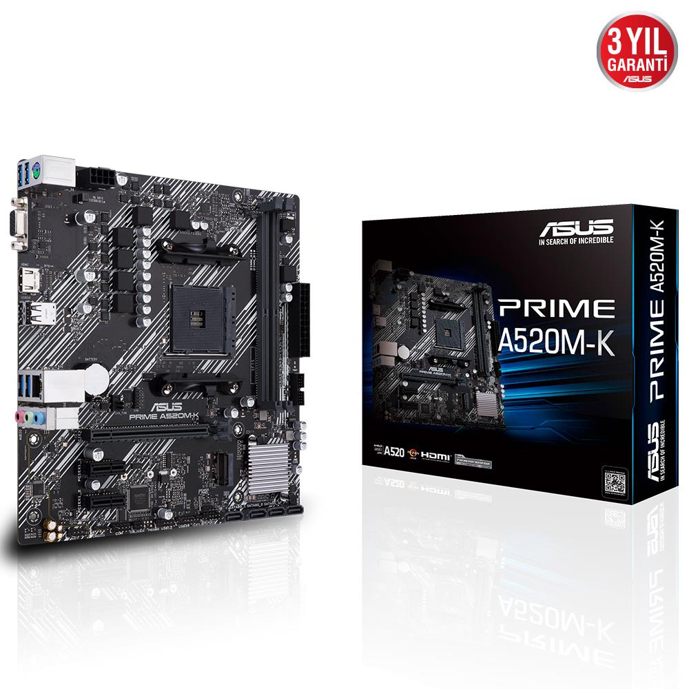 ASUS PRIME A520M-K DDR4 4600MHZ 1XVGA 1XHDMI 1XM.2 USB 3.2 MATX AM4 (AMD AM4 5000/4000 /3000 SERİSİ İLE UYUMLU)