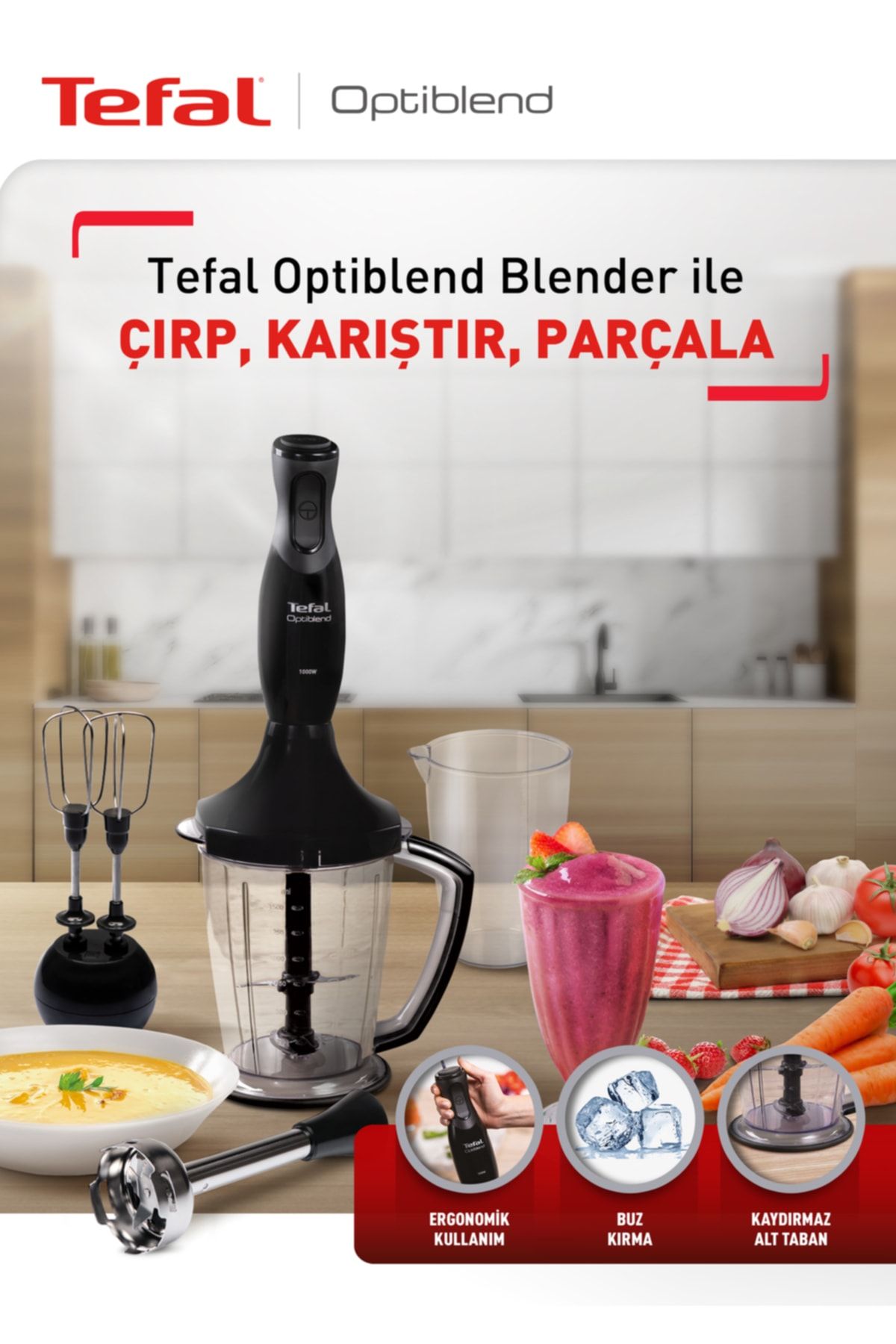 TEFAL HB1748TR Optiblend 1000 Watt 1,5 lt El Blender Seti