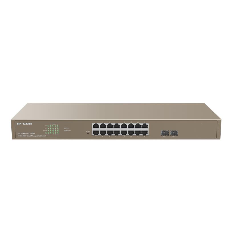 IP-COM G3318P-16-250W 16 PORT GIGABIT + 2X1GB SFP UPLINK CLOUD YÖNETİLEBİLİR RACKMOUNT 250W POE SWITCH