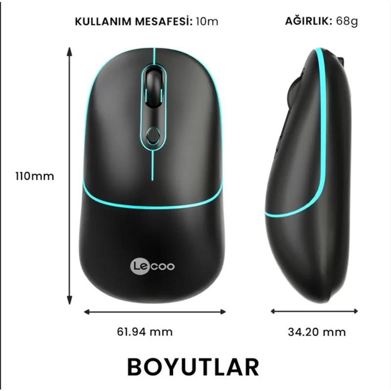 LECOO USB OPTİK KABLOSUZ MOUSE SİYAH WS210-S