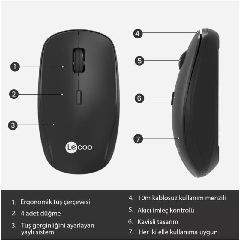 LECOO USB OPTİK KABLOSUZ MOUSE SİYAH WS203