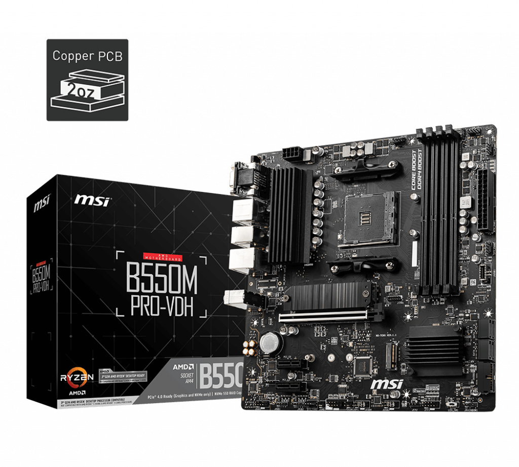 MSI B550M PRO-VDH DDR4 4400MHZ 1XVGA 1XDMI 1XDP 2XM.2 USB 3.2 MATX AM4 (AMD 5000 VE 3000 SERİSİ İŞLEMCİ UYUMLU)