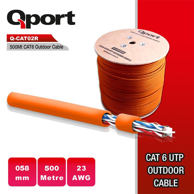 QPORT Q-CATO2R 500MT MAKARALI OUTDOOR DIŞ MEKAN 23AWG 0.58MM TURUNCU KABLO