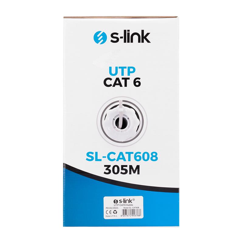 S-LINK SL-CAT608 305MT 6MM 24AWG CAT6 KABLO GRİ