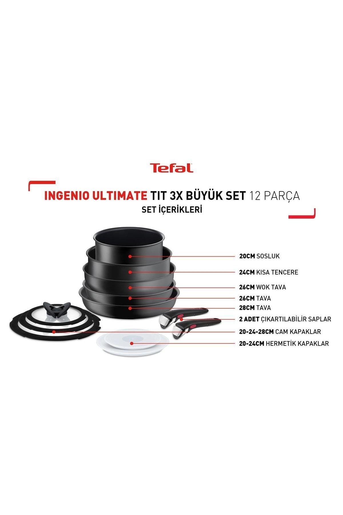 Tefal Ingenio Ultimate Titanyum 3X 12 Parça Büyük Tava Tencere Seti