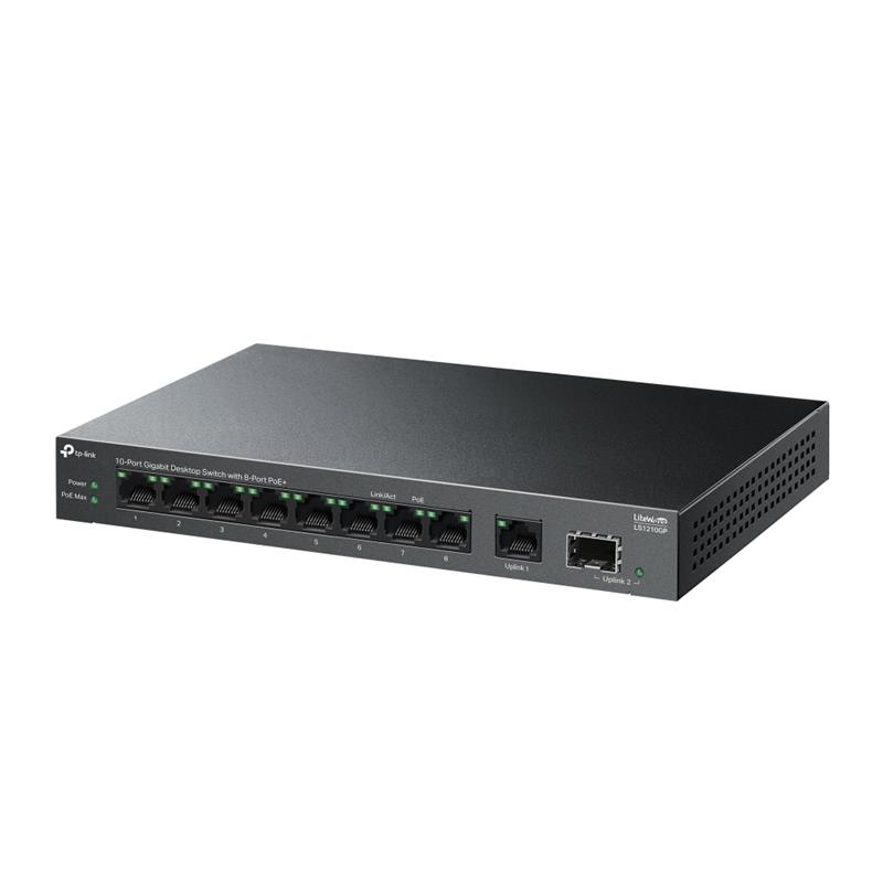 TP-LINK LS1210GP 8 PORT GIGABIT + 1XRJ45/1XSFP UPLINK 61W 250 METRE POE MESAFE METAL KASA