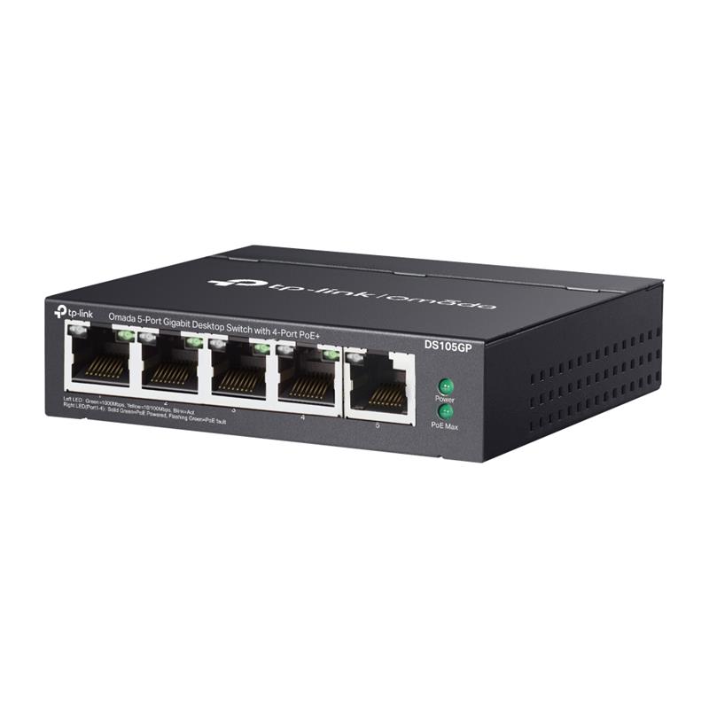 TP-LINK OMADA DS105GP 4 PORT GIGABIT + 1 PORT GIGABIT UPLINK 65W POE YÖNETİLEMEZ SWITCH