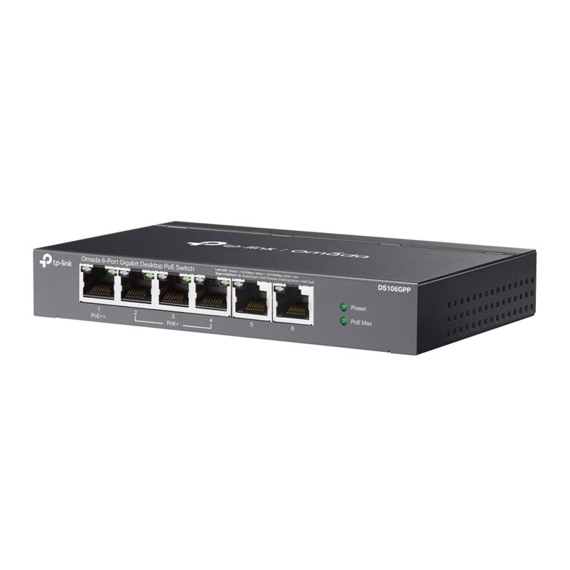 TP-LINK OMADA DS106GPP 4 PORT GIGABIT+2 PORT GIGABIT UPLINK 64W 250 METRE POE MESAFE METAL KASA SWITCH