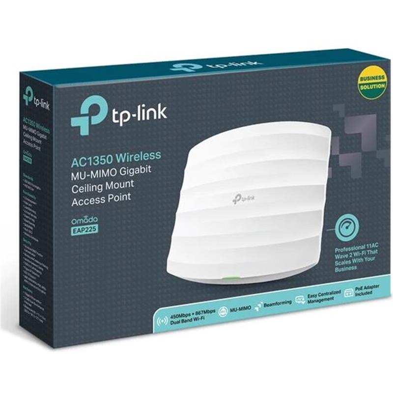 TP-LINK OMADA EAP225 AC1350 DUAL BAND WIFI 1XGBIT RJ45 450MBPS/2.4GHZ TAVAN TİPİ ACCESS POINT (POE ADAPTÖRÜ DAHİL)