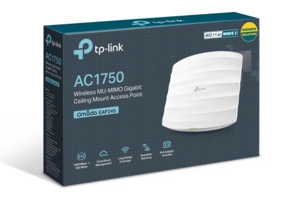 TP-LINK OMADA EAP245 AC1750 DUAL BANT WIFI 2XGBIT RJ45 450MBPS/2.4GHZ TAVAN TİPİ ACCESS POINT (ADAPTÖRLÜ)