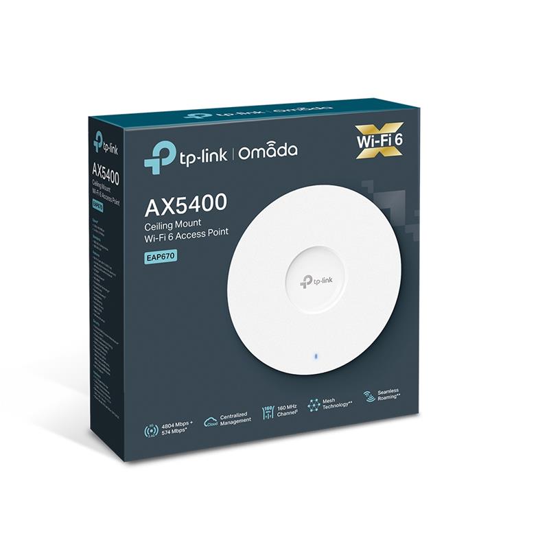 TP-LINK OMADA EAP670 AX3600 DUAL BAND WIFI6 1X2.5GBIT RJ45 PORT 574MBPS/2.4GHZ TAVAN TİPİ ACCESS POINT (ADAPTÖRLÜ)