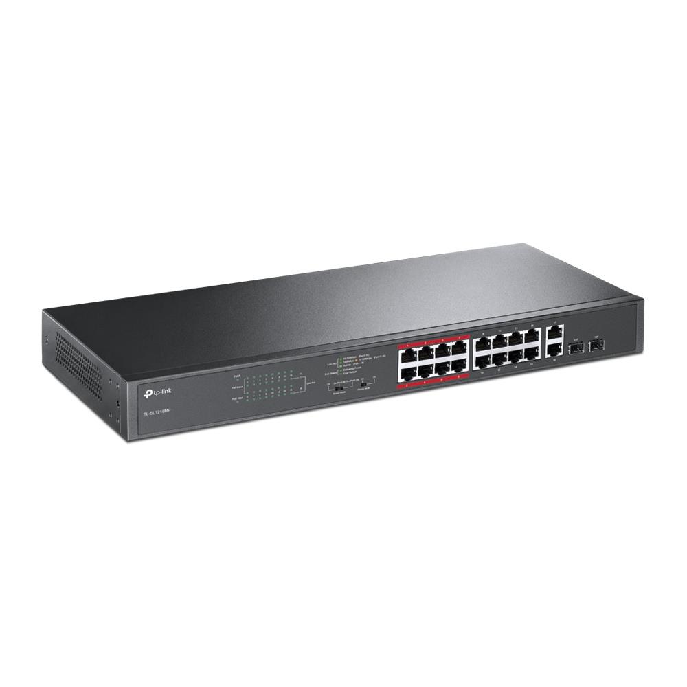 TP-LINK TL-SL1218MP 16 PORT 10/100 + 2XGB RJ45/SFP UPLINK COMBO 250 METRE POE MESAFE 192W RACKMOUNT SWITCH