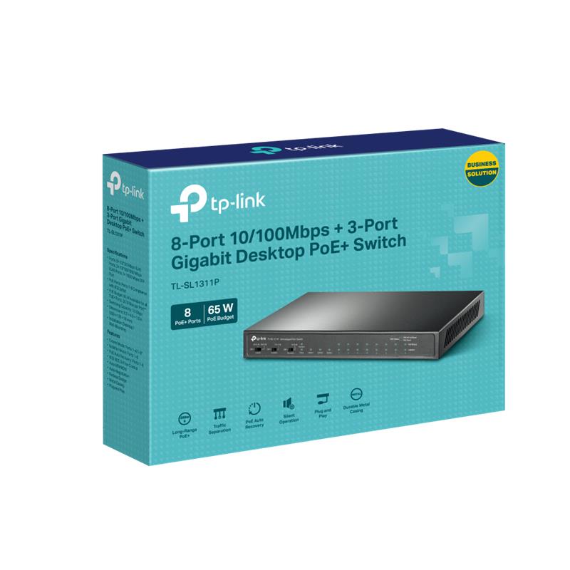 TP-LINK TL-SL1311P 8 PORT 10/100 + 2XGIGABIT RJ45 PORT +1 PORT SFP YONETILEMEZ POE SWITCH