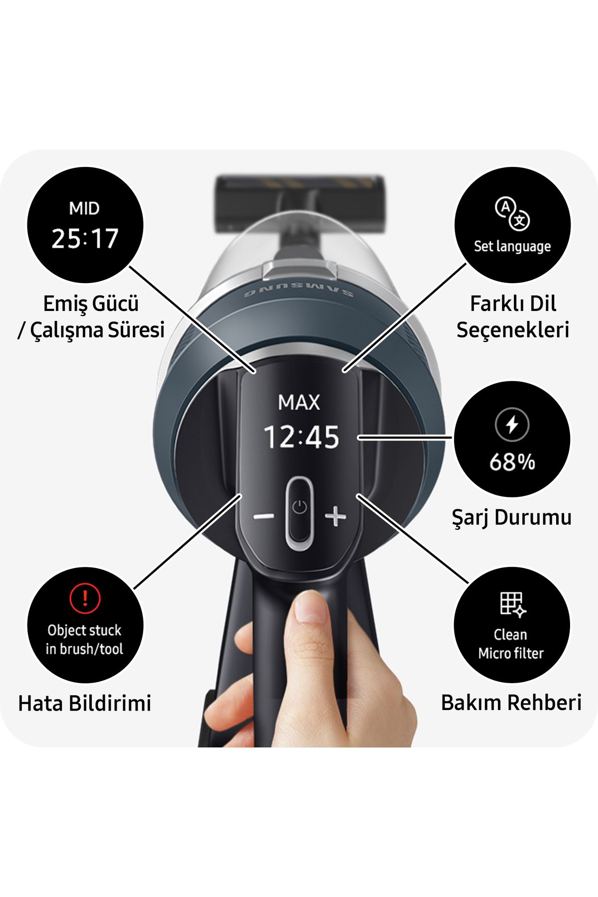 Samsung VS20C8524TB/TR Jet 85 Şarjlı Dikey Süpürge, 210W Emiş Gücü, Dijital Invertör Motor